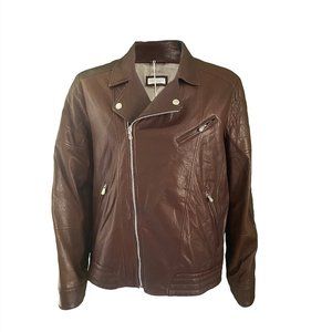 NEW Brunello Cucinelli Brown Leather Biker Jacket, Medium
